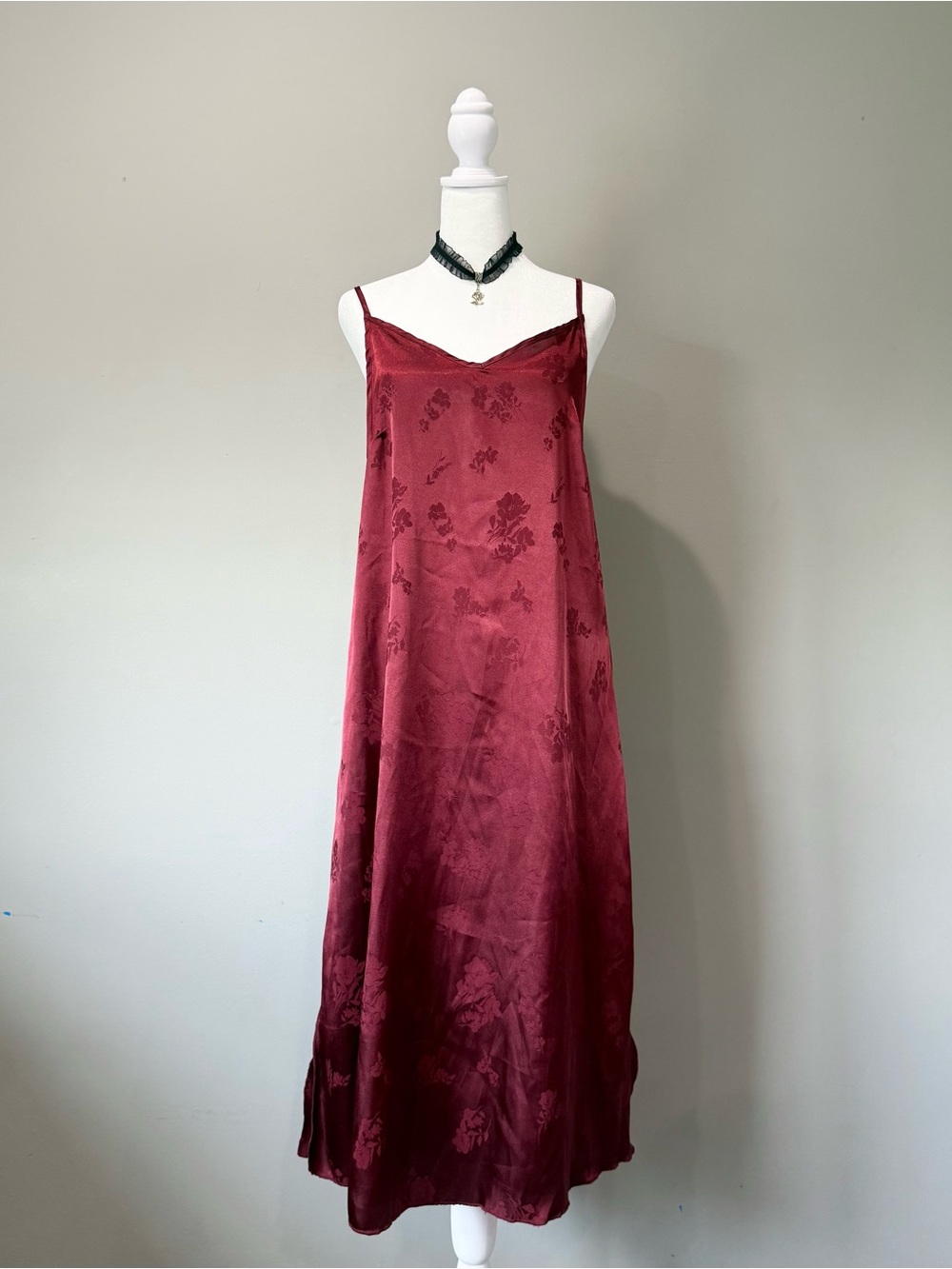See You Monday Red Satin Maxi Slit Slip Dress